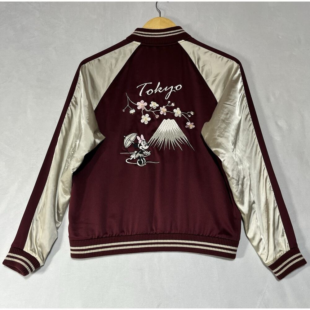 Disney X Uniqlo Satin Jacket Womens XS Tokyo Disneyland Cherry Mini Mouse Fuji